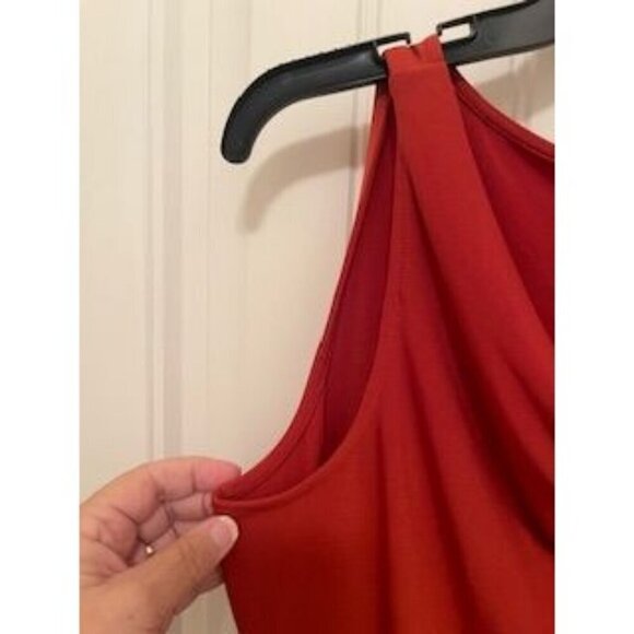 Susan Graver Red Sleeveless Draped Neck‎ Top M LIQUID KNIT Polyester & Spandex - Picture 4 of 14